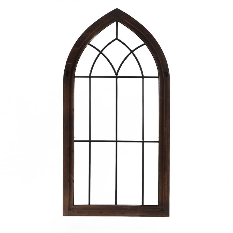 LuxenHome Rustic Wood and Black Metal Arched Window Wall Decor Brown, 2 of 8