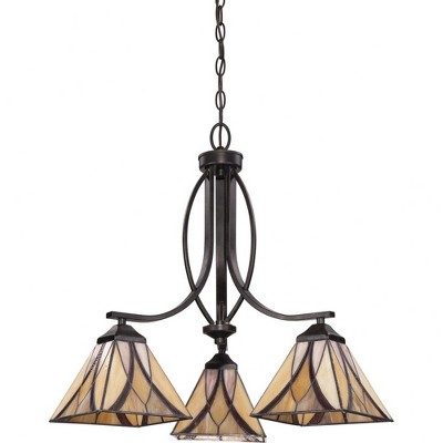 Asheville Valiant Bronze 3-Light Tiffany Glass Chandelier
