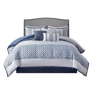 TopComfy Bedding Sets 7 Piece Jacquard Comforter Set Cal King Elegant Jacquard Style With Soft Smooth Touch For Bedroom, Blue, 23.62"*18.9"*17.32" - 1 of 4