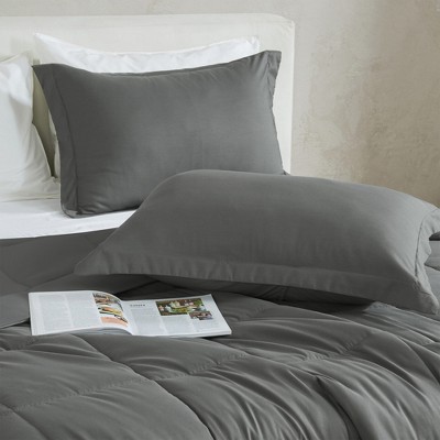 Full/Queen Dark Grey Reversible Down Alternative Microfiber Comforter Set