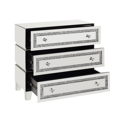 32" White Mirrored Glam Cabinet with Faux Diamond Inlay