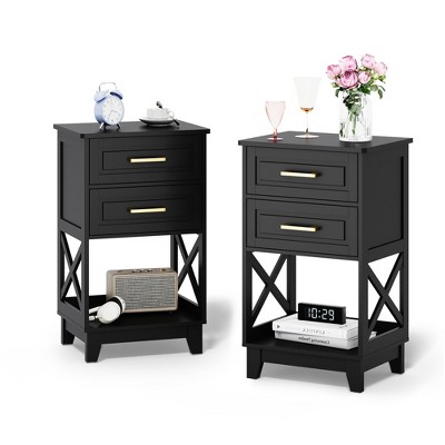 Heynemo Tall Nightstand with 2 Drawers & Open Shelf Below, Modern Night Stand End Table for Bedroom, Living Room, Home Office