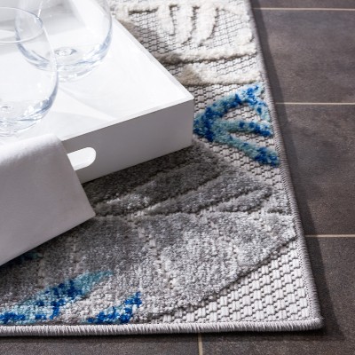 Gray Floral Synthetic 8' x 10' Non-slip Rectangular Rug