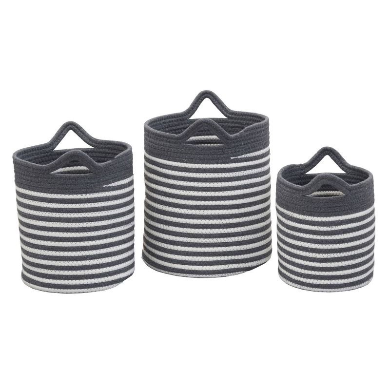 Household Essentials Set of 3 Cotton Striped Baskets, 1 of 9