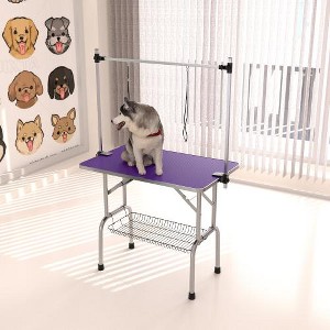 Akoasm 36 in.W Folding Pet Dog Cat Grooming Table with Adjustable Arm and Clamps-Purple - 1 of 4