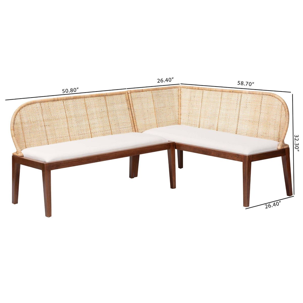 bali & pari Okinawa 2  Piece Corner Bench Set with Cushion Light Honey/Light Brown/White - thumbnail 8
