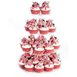 Hachikiko 4-Tier Round Cupcake Stand with Base, Premium Acrylic Dessert Display Tower for Parties & Events (4" Layer Spacing) - 1 of 4