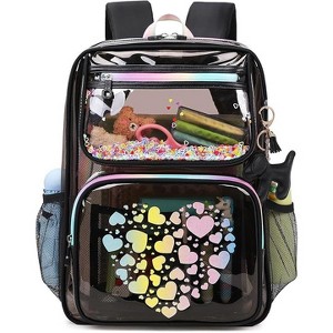 Transparent backpack with heart-shaped pattern and cute charm,suitable for both boys and girls,perfect for sports activities and concerts - 1 of 4