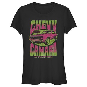 Juniors Womens General Motors Retro Pink and Green Chevy Camaro T-Shirt - 1 of 4