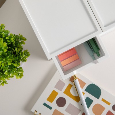 White Stackable Wooden Storage Boxes with Pullout Drawers, Set of 3