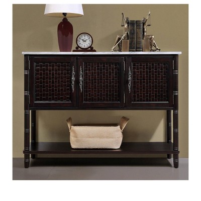 Sideboard Cabinet With Storage Drawers And Shelf, 47'' Wood Narrow Farmhouse Console Table With Artificial Stone Look Tabletop For Entryway, Living R