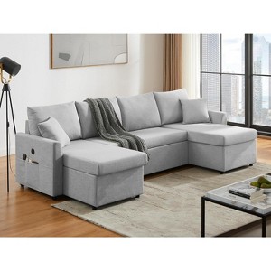 RUMSEM Upholstered Pull-Out Sectional Sofa with Storage Chaise - 1 of 4