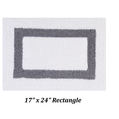 White and Gray Cotton Tufted Reversible Bath Rug Set, 17" x 24"
