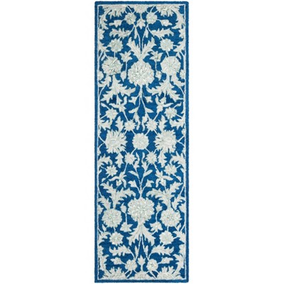 Handmade Navy and Grey Tufted Wool Rug, 30" x 4"