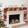6FT Pre-Lit Christmas Garland with 20 LED Lights, Xmas Garland with Red, Gold & Silver Ball Ornaments, Flowers, Ribbons, for Indoor Outdoor - 4 of 4