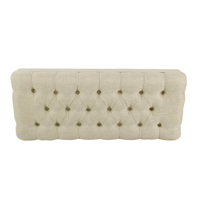 Versatile Cream Woven Tufted Bench with Natural Wood Legs