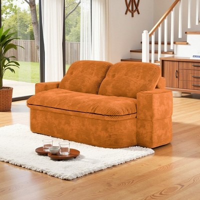 3-Seat Small Streak Corduroy Fabric Memory Foam 2-in-1 Convertible Modular Sofa Bed with No Assembly Required, Space-Saving, and Multi-Room Use