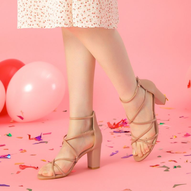 Perphy Women Crisscross Open Toe Strappy Strap Chunky Heels Sandals, 2 of 7