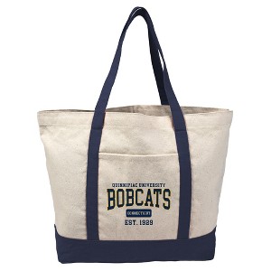 Quinnipiac University Bobcats Established Date Canvas Tote Bag With External Pocket, Reusable Shoulder Bag for Shopping, School, Beach - 1 of 4