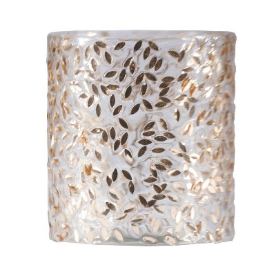 Storied Home Round Glass Tealight/Votive Holder with Embedded Confetti, Gold Finish