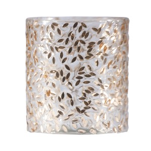 Storied Home Round Glass Tealight/Votive Holder with Embedded Confetti, Gold Finish - 1 of 1