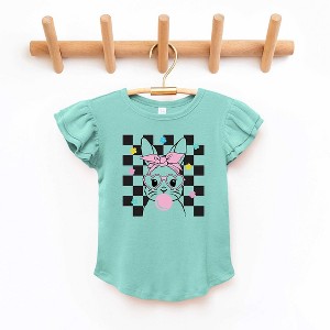 The Juniper Shop Checkered Groovy Bunny Toddler Flutter Sleeve Tee - 1 of 2