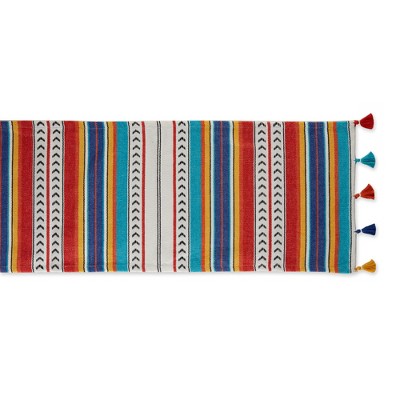 Picante Stripe Cotton Table Runner with Tassels, 13x72