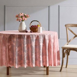HLC.ME Butterfly Floral Patterned Scalloped, Wrinkle Resistant, Lace Fabric Table Cloth for Round and Rectangle Tables - 1 of 4