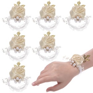 Unique Bargains Wrist Corsage Artificial Flower Elastic Band Fabric Wrist Corsage Bracelet - 1 of 4