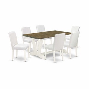 HomeStock 7-Pc Rectangle Natural Oak Finish Solid Wood Top Dining Table with 6 Chairs - 1 of 4