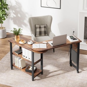 Rotating Sofa Side Table with Charging Station, 360¡ã Swivel End Table with Storage Bag and Lockable Wheels for Living Room or Bedroom - 1 of 4