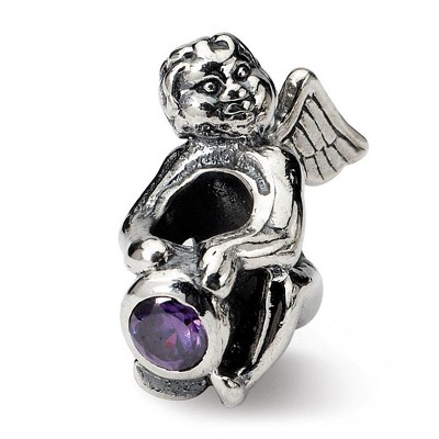 Black Bow Jewelry Sterling Silver February CZ Birthstone, Angel Bead Charm