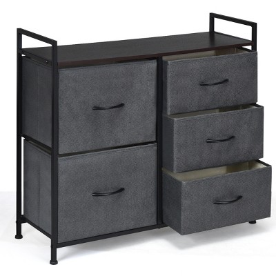 Costway 5 Drawers Dresser Storage Unit Side Table Display Organizer Dorm Room Wood Dark Gray