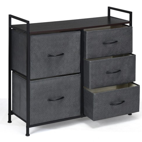 Costway 5 Drawers Dresser Storage Unit Side Table Display Organizer Dorm  Room Wood Dark Gray : Target