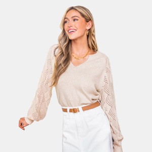 Women's Beige Cozy Chic Knitted Sweater with Lace Details - Cupshe - 1 of 4