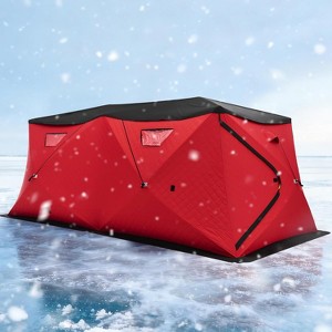 AMERLIFE Insulated Pop-Up Ice Fishing Tent, 3-Layer Oxford Fabric Ice Shanty with Waterproof Cover, Chimney Vent, Anchors, Ropes, and Carry Bag - 1 of 4