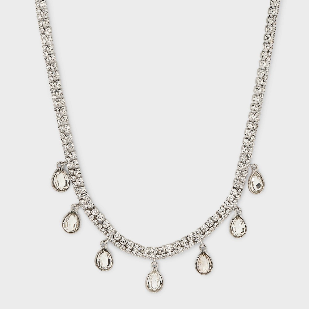 Clear Glass Stones with Cubic Zirconia Chain Necklace - A New Day Silver