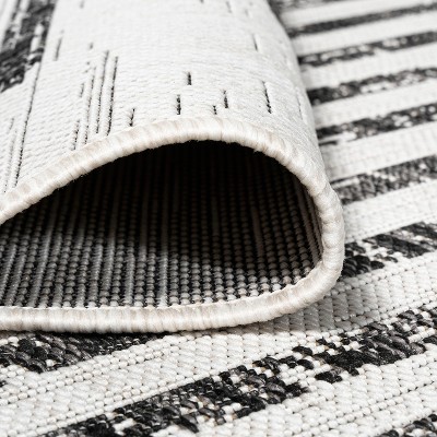Ivory & Black Striped Synthetic 4' x 6' Easy-Care Area Rug