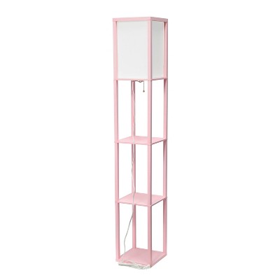 Elegant Light Pink Column Floor Lamp with Linen Shade and Display Shelves