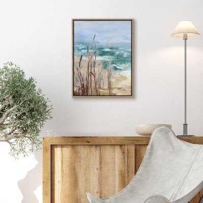 Americanflat Canvas Wall Art Featuring Sand, Ocean, Sky and Tall Grasses with Hand-Painted Accents - Coastal Beach Wall Art