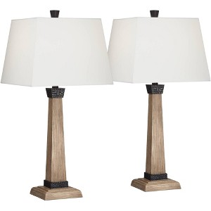 John Timberland Buchan Rustic Farmhouse Table Lamps 29 1/2" Tall Set of 2 Faux Wood Oatmeal Square Shade for Bedroom Living Room Bedside Nightstand - 1 of 4