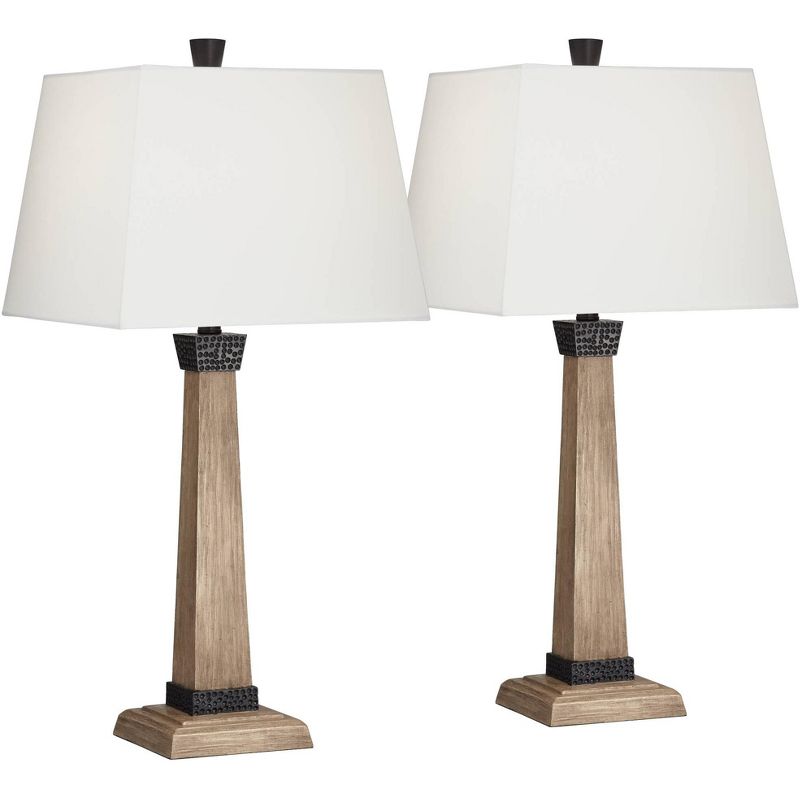 John Timberland Buchan Rustic Farmhouse Table Lamps 29 1/2" Tall Set of 2 Faux Wood Oatmeal Square Shade for Bedroom Living Room Bedside Nightstand, 1 of 8