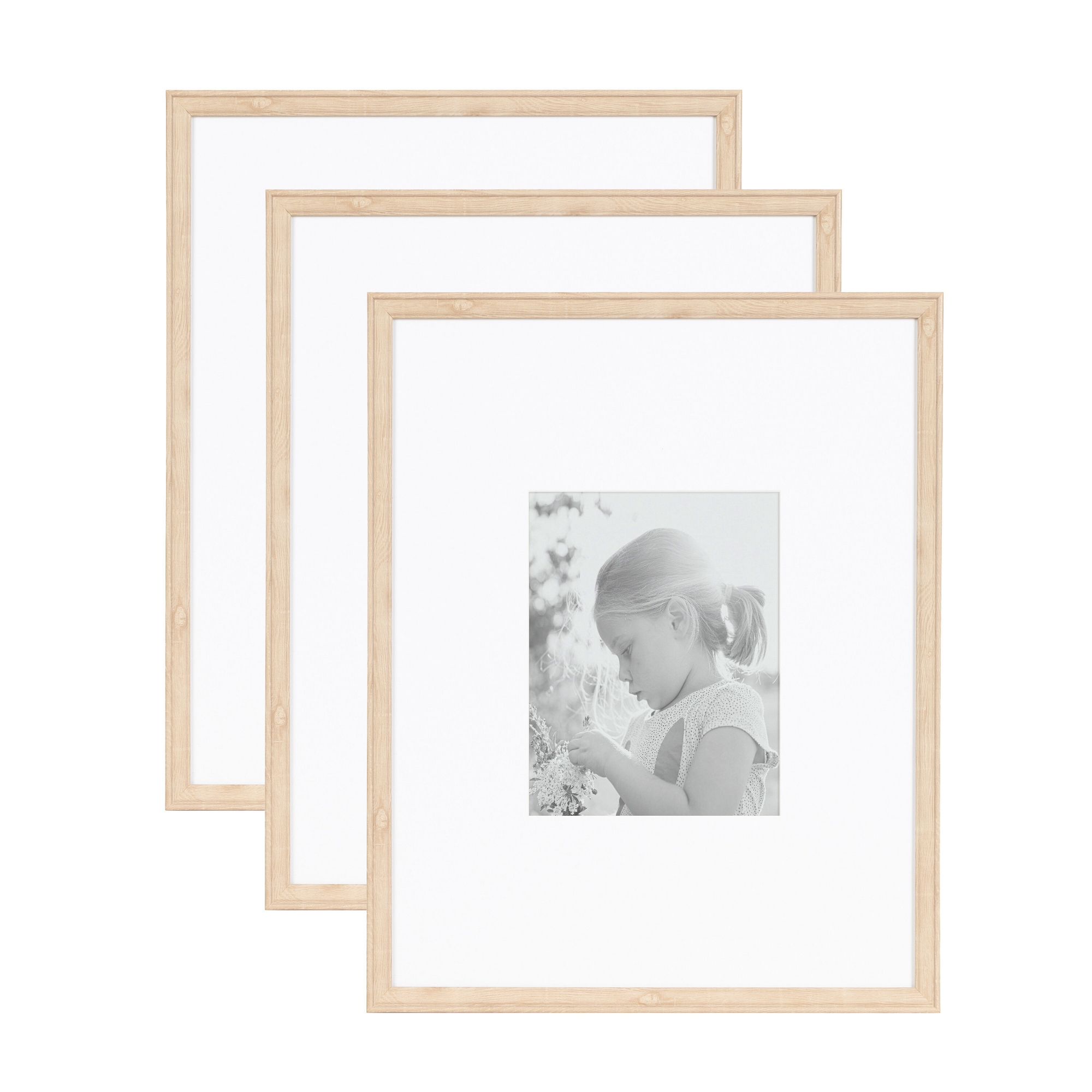 Kate & Laurel All Things Decor (Set of 3) 16"x20" Matted to 8"x10" Adlynn Rectangle Picture Frames Natural