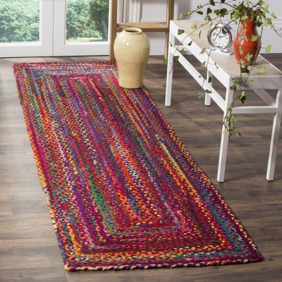 Handmade Braided Red and Multicolor Wool Cotton Runner Rug