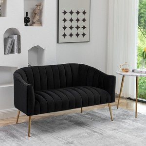 SEYNAR Modern Glam Comfy 50" Metal Legs Curved Sofa 2 Seaters Loveseat with Tufted Back - 1 of 4