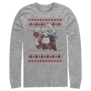 Men's Batman Ugly Christmas Harley Quinn Long Sleeve Shirt - 1 of 3