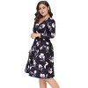 Coolmee Women Casual Boho Floral V-Neck Waist Tie Three-quarter Sleeve Swing Mini Dress - 2 of 3
