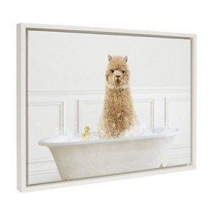 Kate and Laurel Sylvie Alpaca In Bubble Bath Neutral Style Framed Canvas by Amy Peterson Art Studio, 18x24, White - 1 of 4