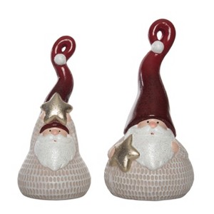 Transpac Ceramic 11.5 in. Multicolor Christmas Cute Santa with Tall Hat Figurine Set of 2 - 1 of 2