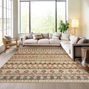 Area Rug Washable Low Pile Geometric Printed Floor Cover Non Slip Distressed Indoor Throw Rug Foldable Soft Ultra Thin Farmhouse Carpet - 1 of 4